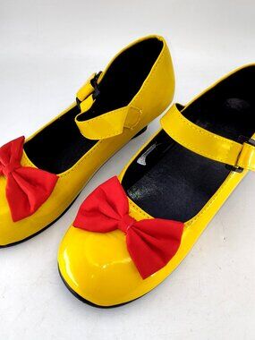 Disney Yellow Patent Shoes Red Bow Minnie Mouse Mary Jane Kids Size 7